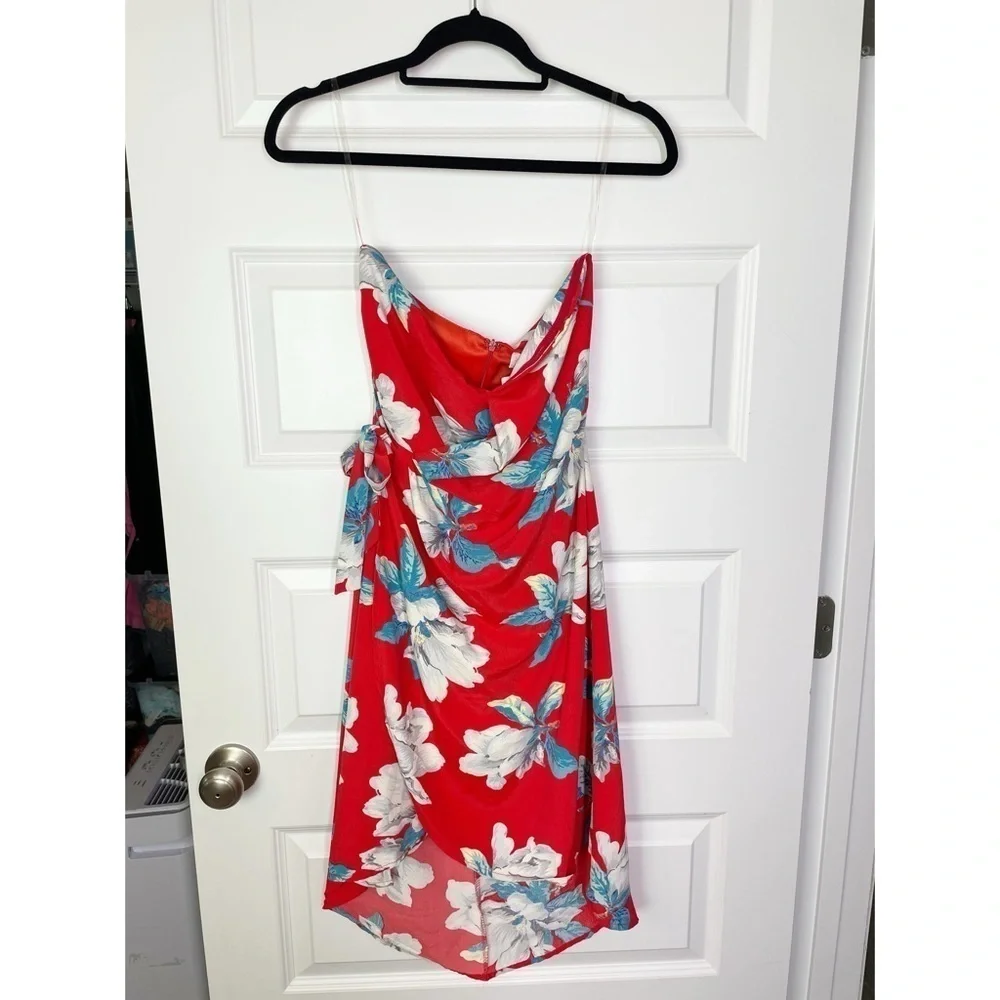 New Pink Lily Steal a Kiss Floral Strapless Mini Dress in Red Women’s Size Small